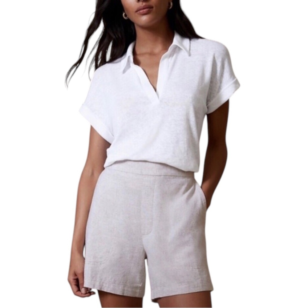 ◈SOLD◈ NWT Banana Republic Womens Linen Blend Polo V-Neck Top White NEW Size XS - Picture 13 of 13